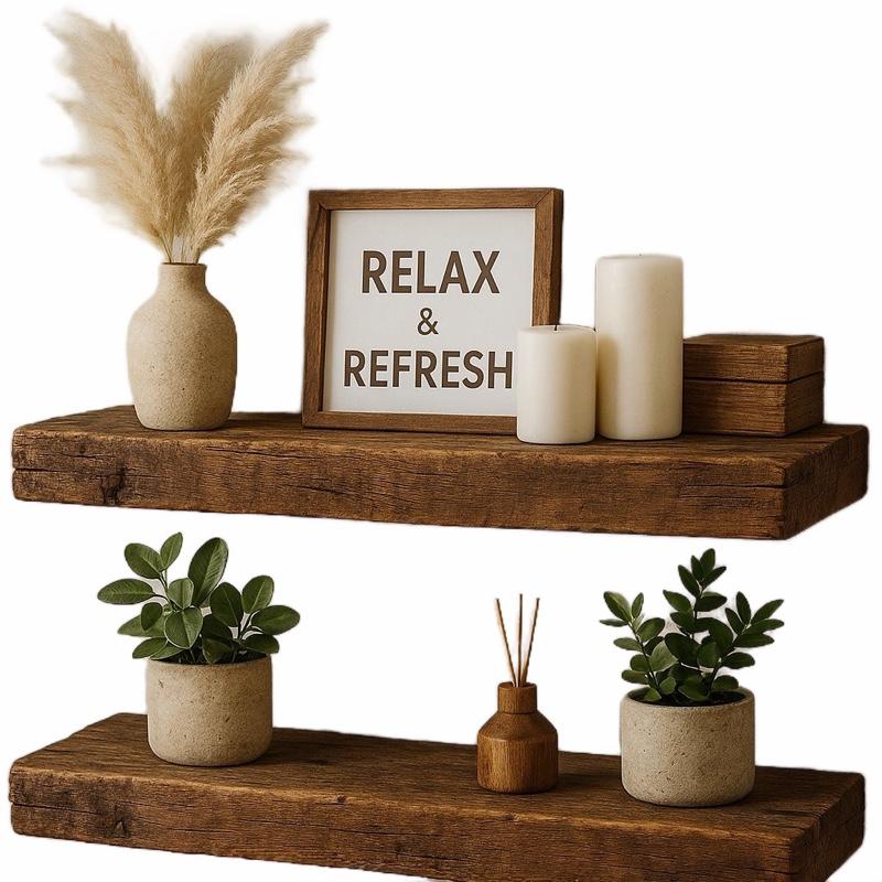 Home Bathroom Organizer - 2 Prateleiras Flutuantes de Madeira Rústica